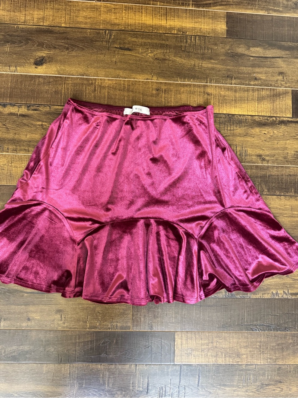 “Row A” Velvet Ruffle-Hem Skirt in Deep Berry
